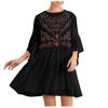 Fashion Womens Loose Summer Short Sleeve Embroidery Print Flared Sleeve Dress