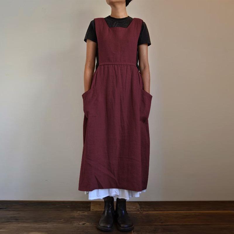 QICED Fashion Solid Color Print Sleeveless Square Collar Casual Dresses