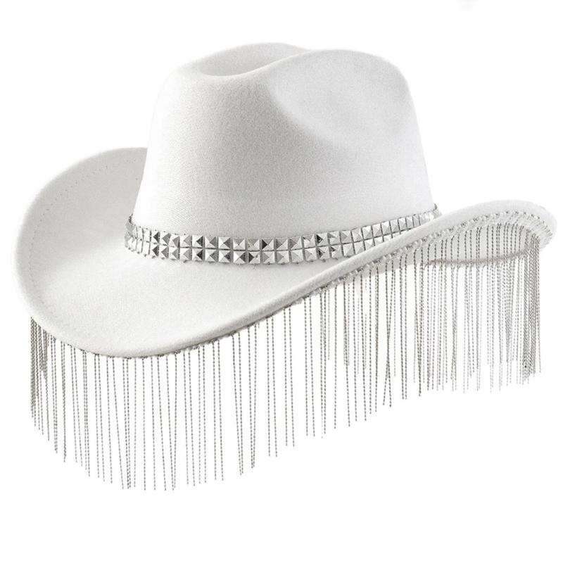 

Fringed Rhinestones Cowgirl Hat for Women Cosplay Costume Cowboy Hat Bachelorette Party Headwear Wedding Party Accessory
