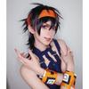 Short purple cosplay wig with net, featuring Narancia Ghirga from Golden Wind, heat-resistant.