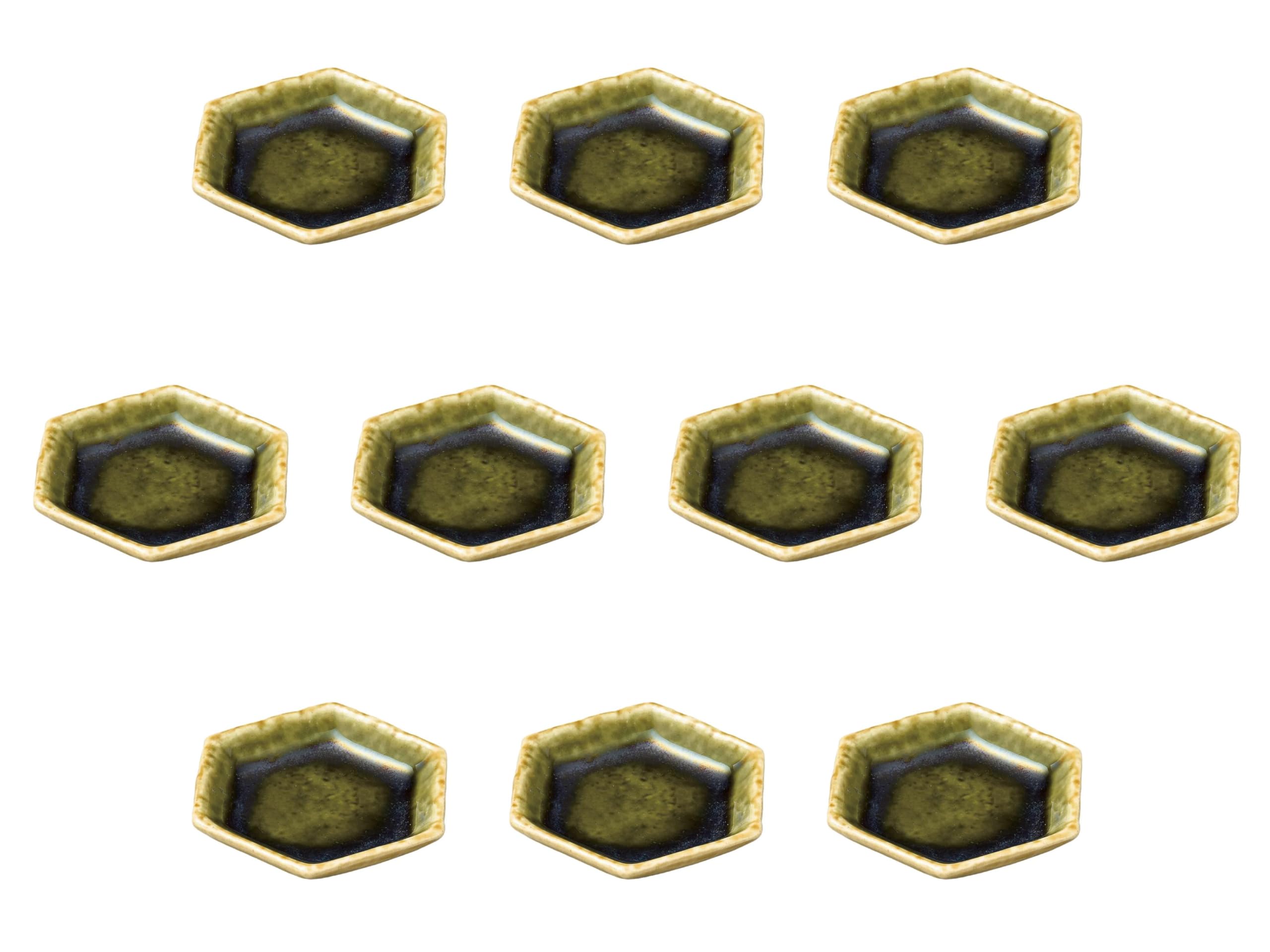 

Set of 10 Yellow Seto Oribe Hexagonal Small Plates x Small Plates Setomonohonpo [9.5 1.6 cm]