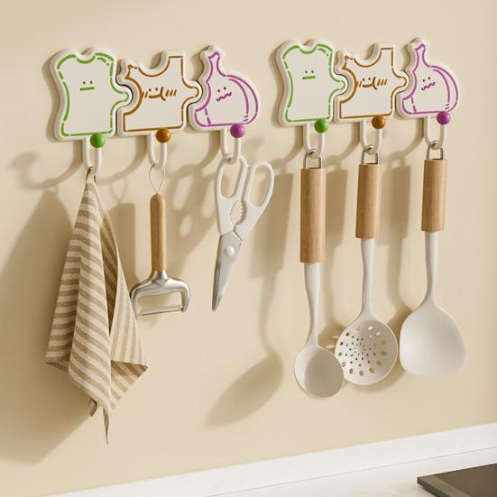 No Drill Hooks for Rental Apartments Cartoon Puzzle Key Hook, Heavy Duty Traceless Plastic Wall Hanger, Hangers Space Saving Self Adhesive