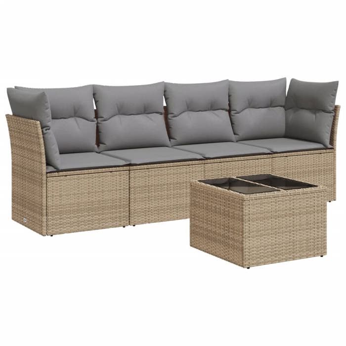 VidaXL Salon de Jardin avec Coussins 5 pcs, Canapés avec Pieds Réglables, Ensemble de Meubles d'Extérieur Patio Terrasse, 3249078