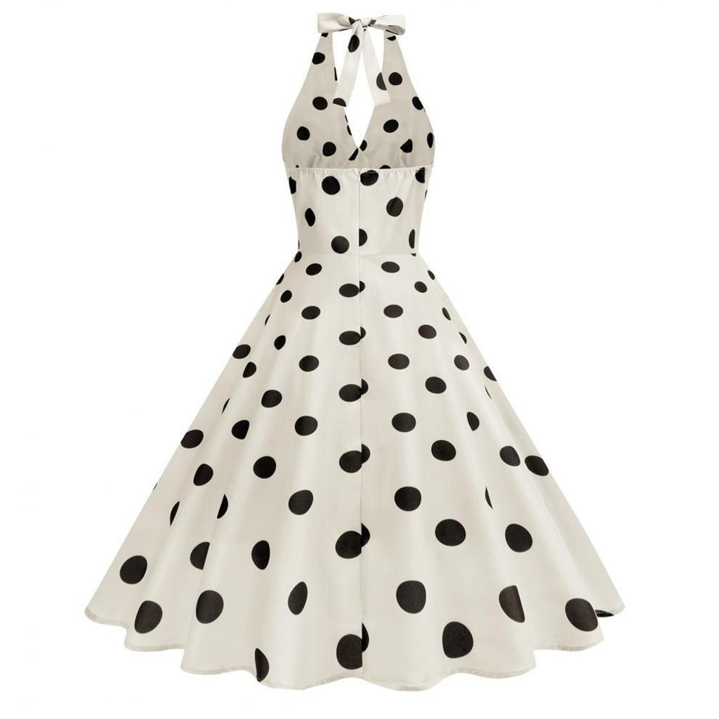 Women's Retro V Neck Polka Dot  Temperament Dress