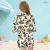 Girls High Neck Long Sleeve Front Zip Cartoon Printed Boyshort One Piece Swimsuit