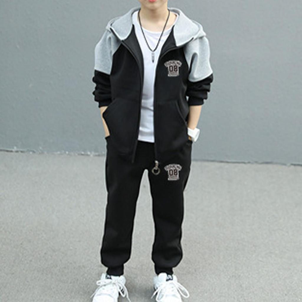 Tuta da bambino a blocchi di colore per bambini, felpa con cappuccio, cerniera, giacca, pantaloni, abito casual, abbigliamento per bambini per la primavera autunno