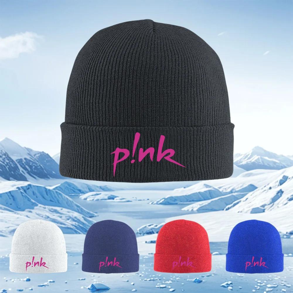 New Pink Text Exclamation Design Black Backdrop Unisex Women Unisex Knitted Hat Beanie Pullover Cap Winter Thermal Warm Christmas O