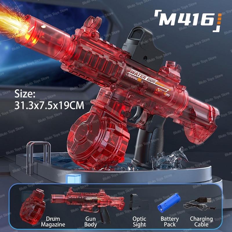 Simulated Firing and Recoil Electric Water Gun Toys Children Automatic Sensor Lights Water Pistol Outdoor Beach Kids Toy Gift