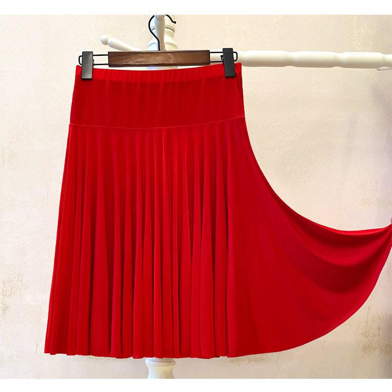 Dansrok Zomer IJszijde Hoge Taille Korte Rok Grote Zwaairok Anti-Glare Bloemig Elastische Taille Rok 5XL red