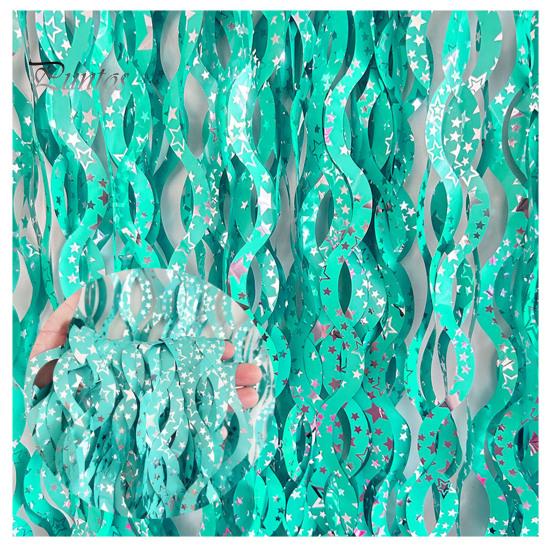 

3 шт., волнистая мишура, фольга, бахрома, занавеска от дождя, звездный принт, волнистая форма, занавеска от дождя, реквизит для фотобудки, Русалка, украшения для дня рождения зелёный