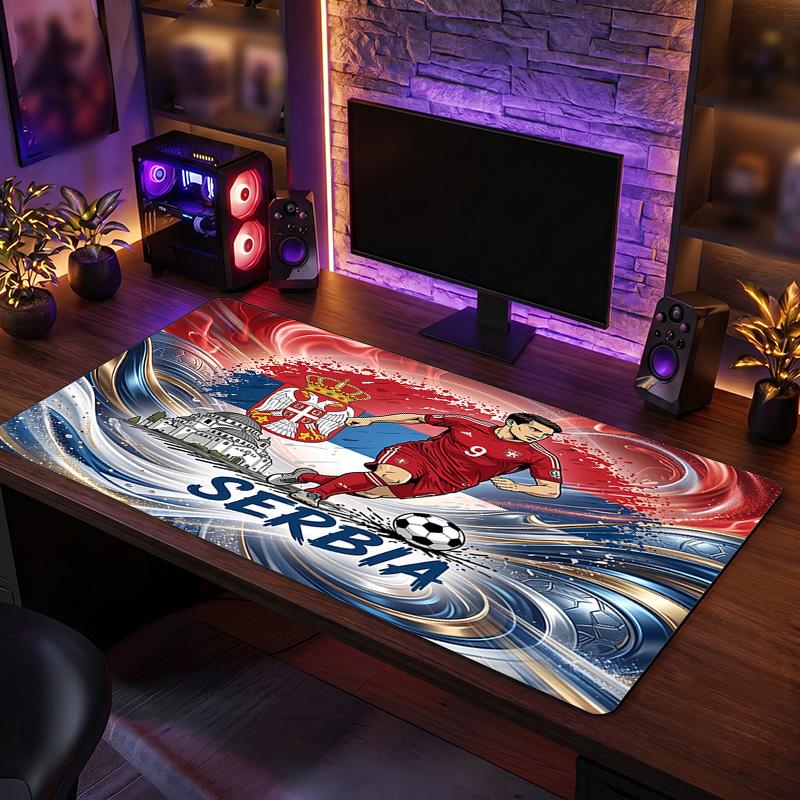 X2523==Serbia Crest Mouse Pad, Extended Non Slip Rubber Desk Mat for Gaming Office Laptop Fan Gift