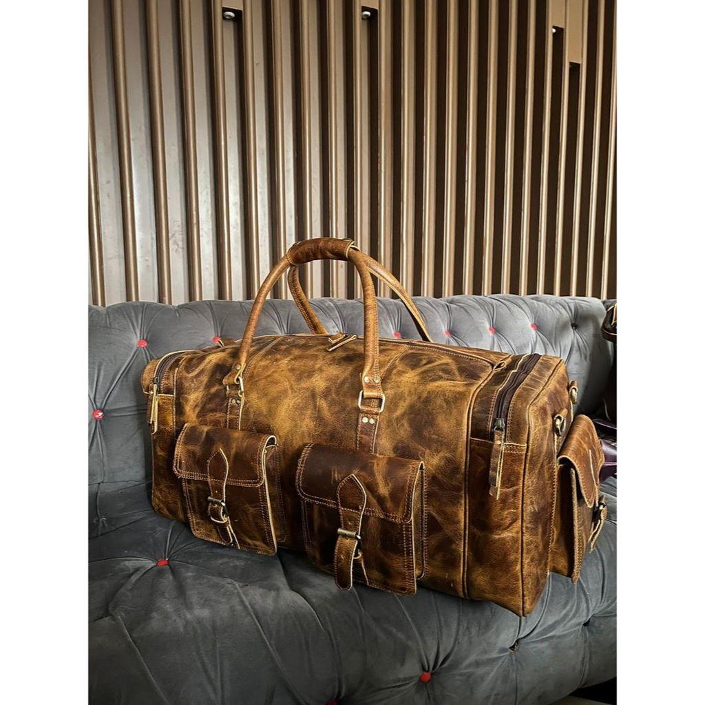 Handgemachte Reisetasche aus Leder für Herren und Damen, Reisetasche aus Leder für Übernachtungen und Wochenenden, Weihnachtsgeschenk