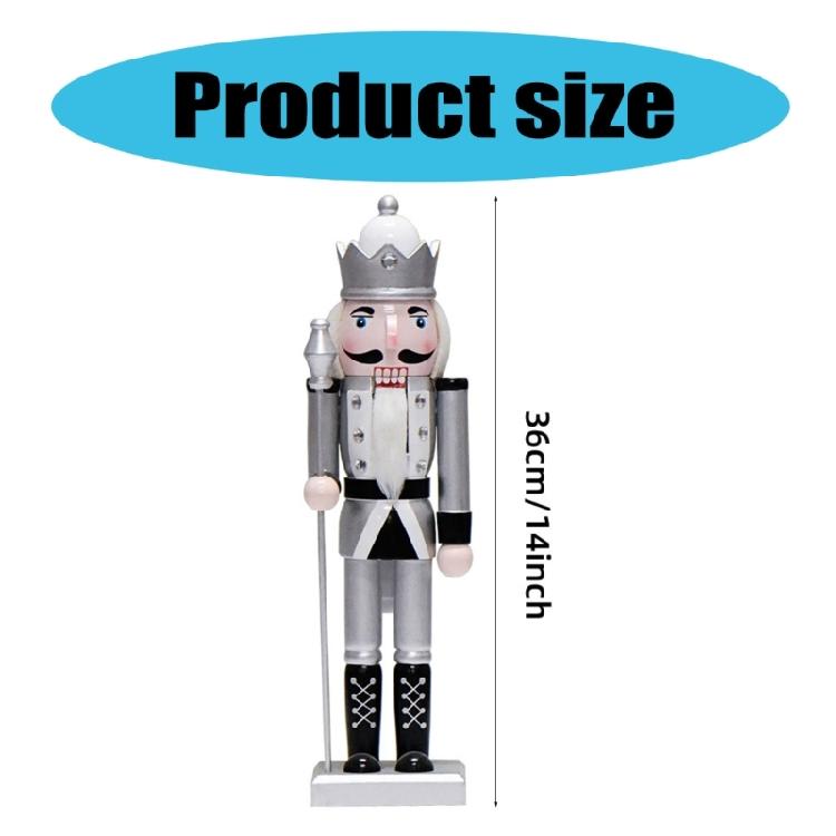 Dekoracyjne Drewniane Srebrne Dziadki do Orzechów 36cm Ręcznie Malowana Postać Króla Zabawka Świąteczne Dekoracje Stołu Dekoracje Świąteczne