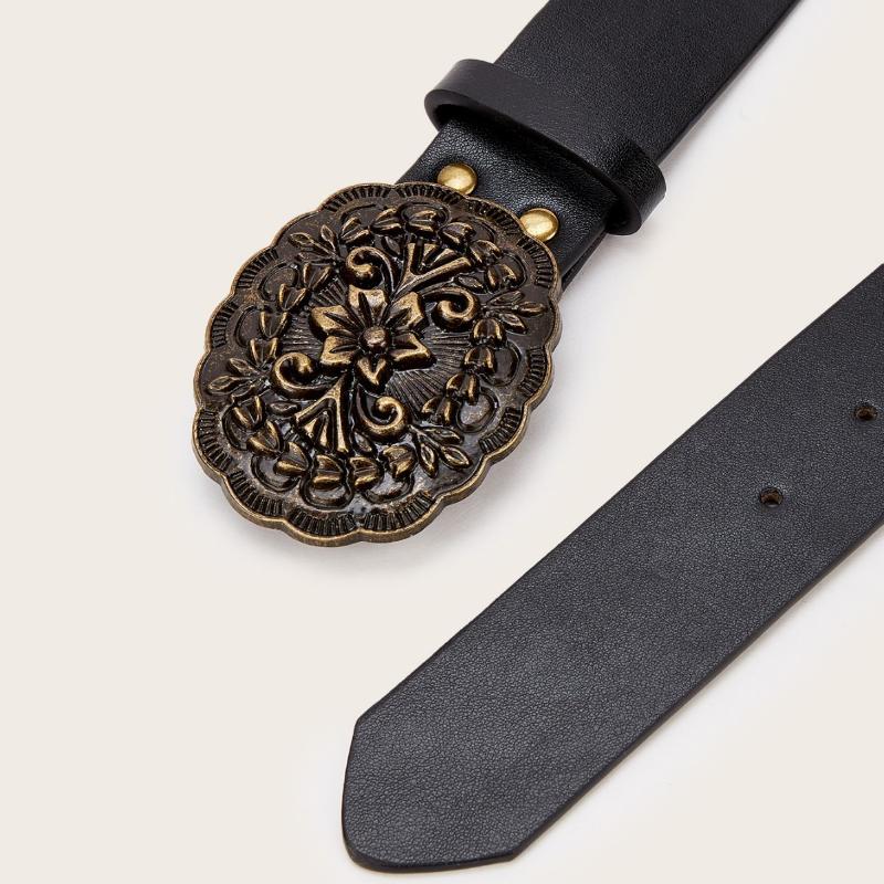 Vintage White Stone Buckle Belt Engraved Flower Belt Embossed Leather Belt Boho Western Belt Jeans Belt