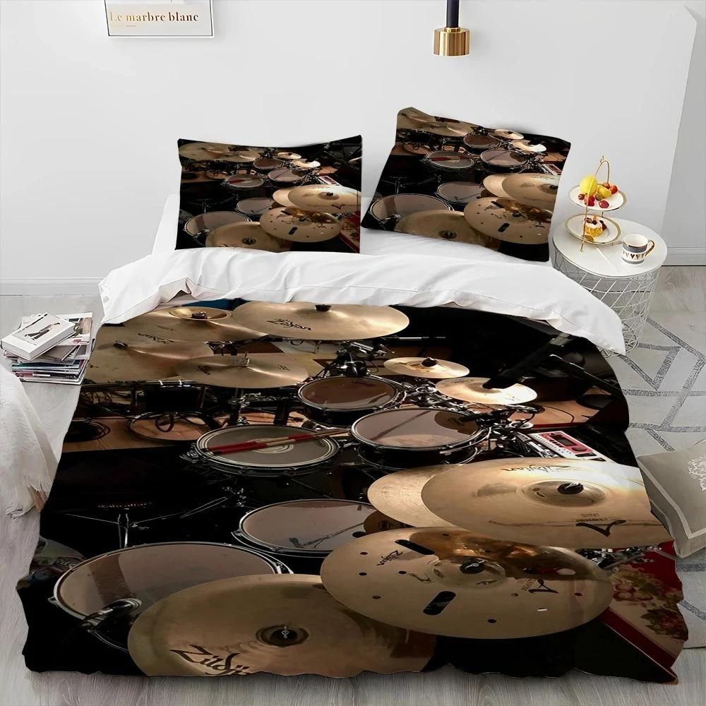Drum Kit Music Instruments Guitar Bedding Set Duvet Cover Bed Set Quilt Cover Pillowcase Comforter King Queen Size Boys Adult