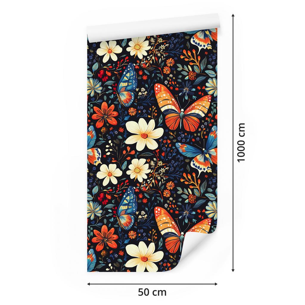 Wallpaper Colorful Butterflies Navy Blue and Burgundy for Living Room and Bedroom 50x1000
