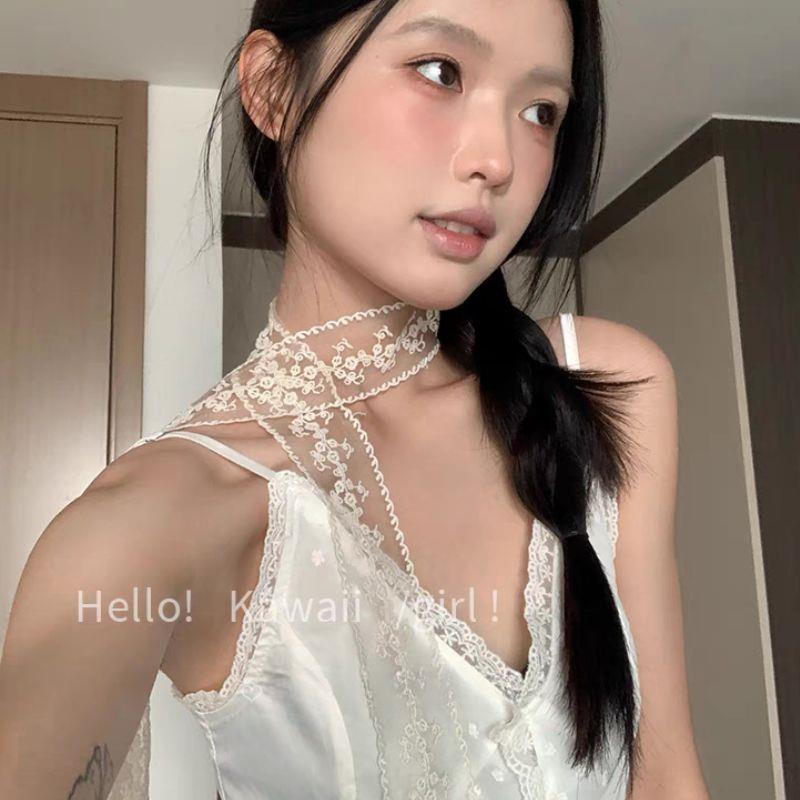 Embroidery Long Ribbon And Belt Accessories French Lace Scarf Summer Hollow Floral Long Ribbon Scarves Hair Tie Snood Headband