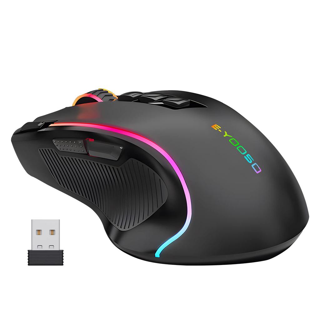 Wireless Gaming Mouse with RGB 9 Programmable Macro Side DPI Wireless and Wired Professional Gaming Mouse e-Element 2.4G Backlight, Buttons,