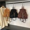 Large Capacity Vintage Style PU Backpack Women - Multi Pocket Casual College Bag With Drawstring