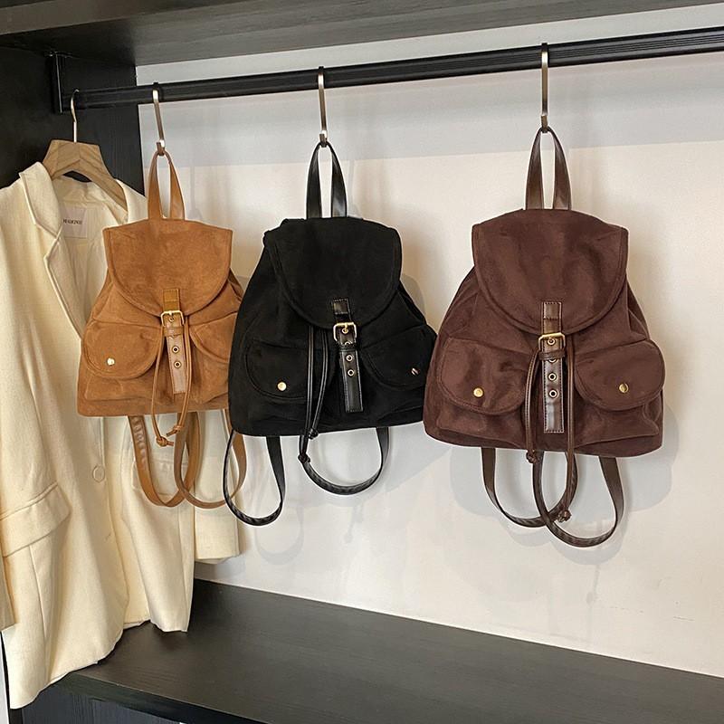 Large Capacity Vintage Style PU Backpack Women - Multi Pocket Casual College Bag With Drawstring