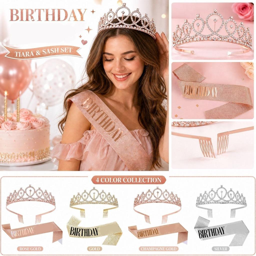Birthday Sash and Headband Set for Party Photo Props