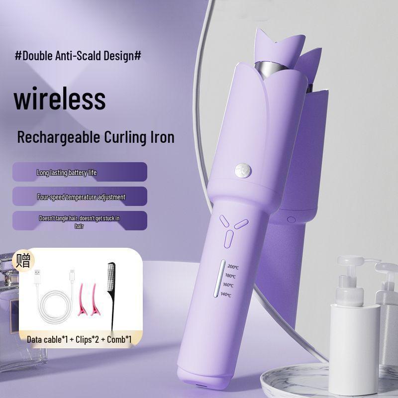 Wireless Dual-Use Curling & Straightening Iron for Quick Hair Styling Purple