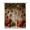 Festive Christmas Shower Curtain With Lights Ornaments Gift Boxes Pine Tree Design Waterproof Easy To Install Non-Toxic Material