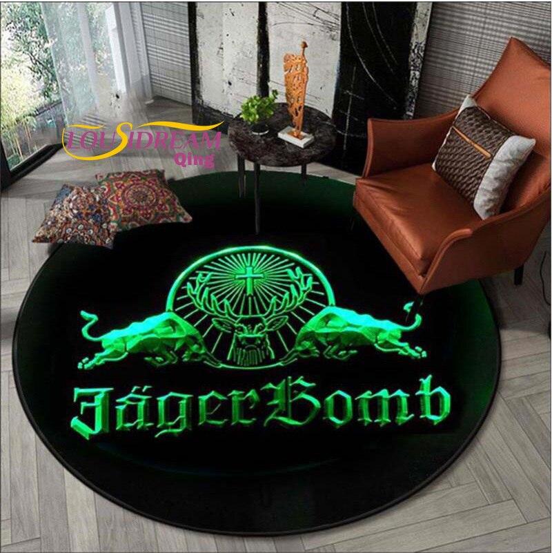 Round Area Rug Flannel Jagermeister Deer Logo for Bedroom Antiskid for Living Room Kitchen Rug for Floor
