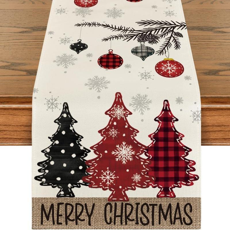 Festive Christmas Table Runner & Placemats Set - Cute Cartoon Print Heat-Resistant Coasters for Party Decor