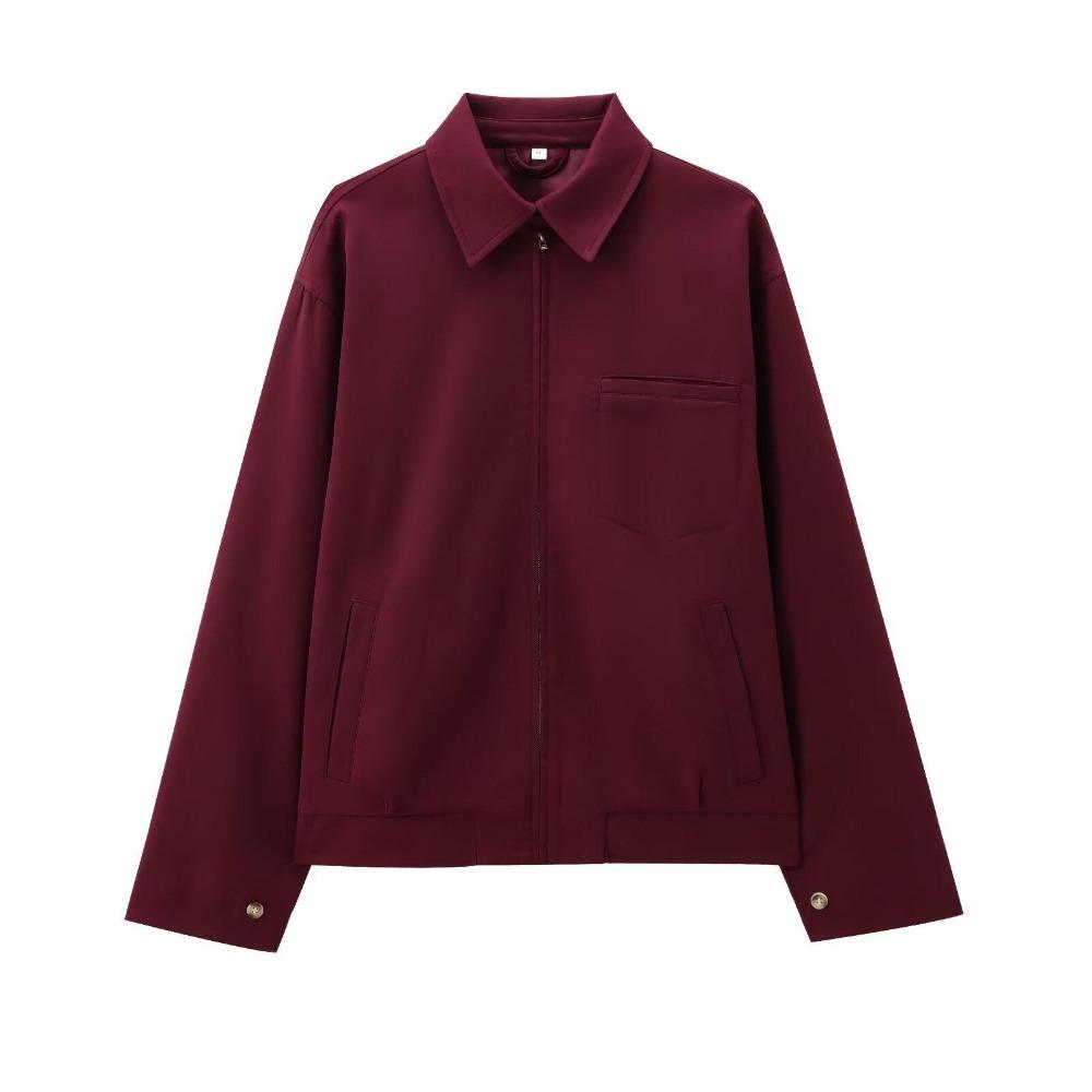 VAYLA Women Vintage Loose Lapel Jacket Burgundy Color Zipper Jacket New  Autumn Stylish Versatile Casual Jacket