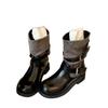 Inner height increase retro color matching belt buckle sleeve stacking boots women's new versatile round head thick heel western cowboy boots