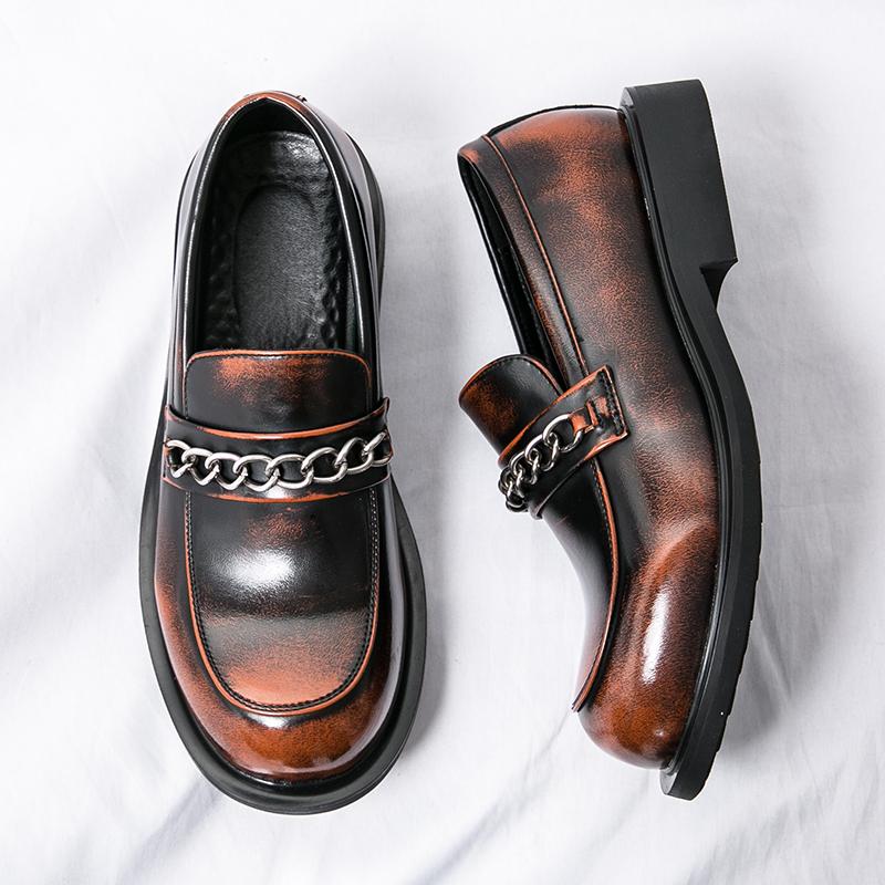 

Новые ретро мужские кожаные туфли с толстой подошвой, модельные туфли, роскошные туфли-оксфорды с круглым носком для офиса, бренды из натуральной кожи 46 коричневый