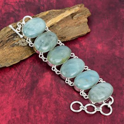 Aquamarin Armband Natur Edelstein Schmuck, 925 Sterling Silber Armband, verstellbares Armband, handgefertigter Schmuck stylisches Armband Geschenk für Mama