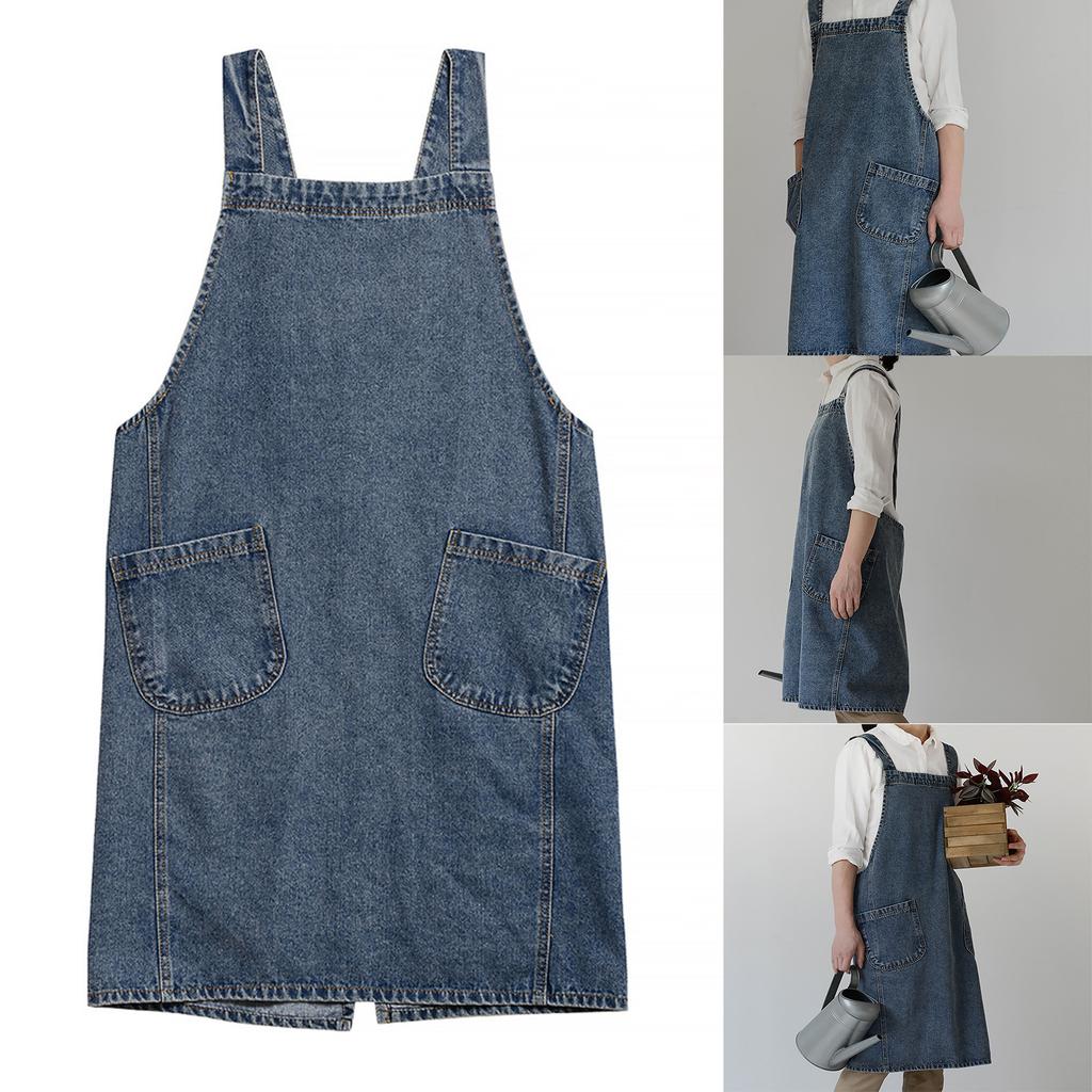 Versatile Denim Apron for Home Chefs Easy Care and Breathable Fabric Cotton Denim Apron for Cooking and Cleaning