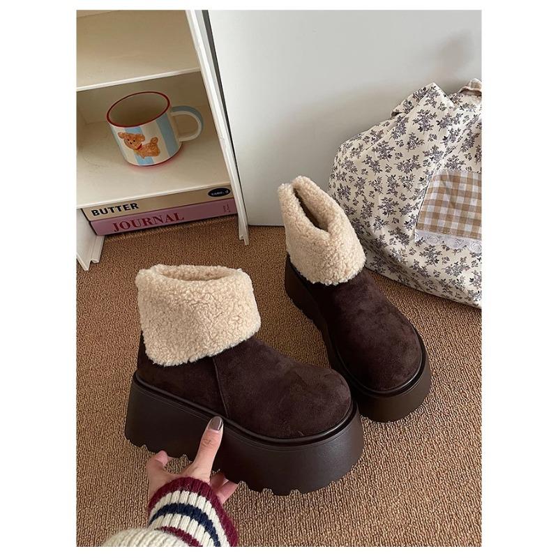 

Зимние женские ботинки на толстой подошве, увеличивающие рост, новые, плюшевые, теплые, пушистые, короткие, модные, уродливые и милые, с большой головой, хлопковые туфли 40 темно-коричневого