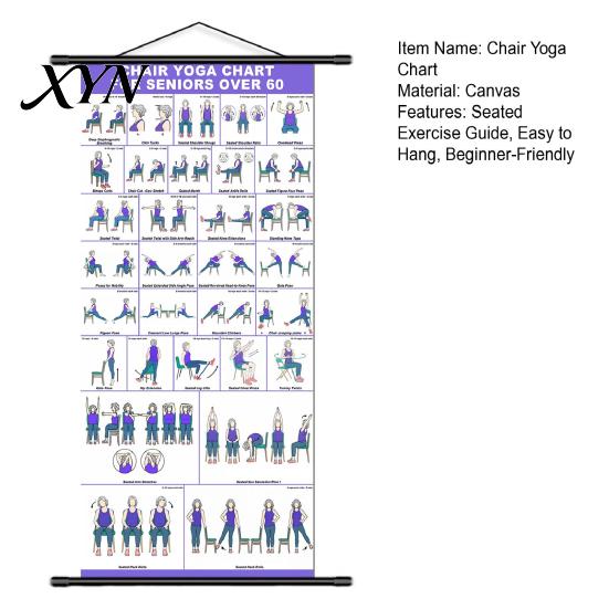 Wellness Wall Art Chair Yoga Chart, Canvas Poster with Hanging Rod And Rope, Gentle Movement Guide Chart for Seniors Beginners Home Stretching