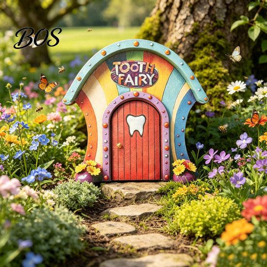 3D Wooden Tooth Door Teeth Fairy for Wall, Elf Miniature Tiny Door, Double-Layer Tale Cabin Decoration Magical Decor Kids Bedroom Classroom