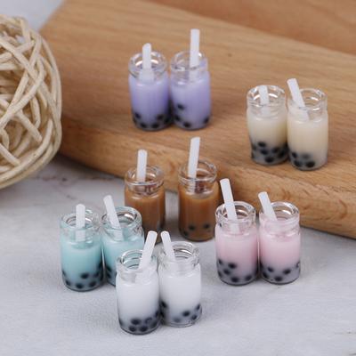 2Pcs 1/12 Dollhouse Miniature Accessories Simulation Pearl Milk Tea Model Drink