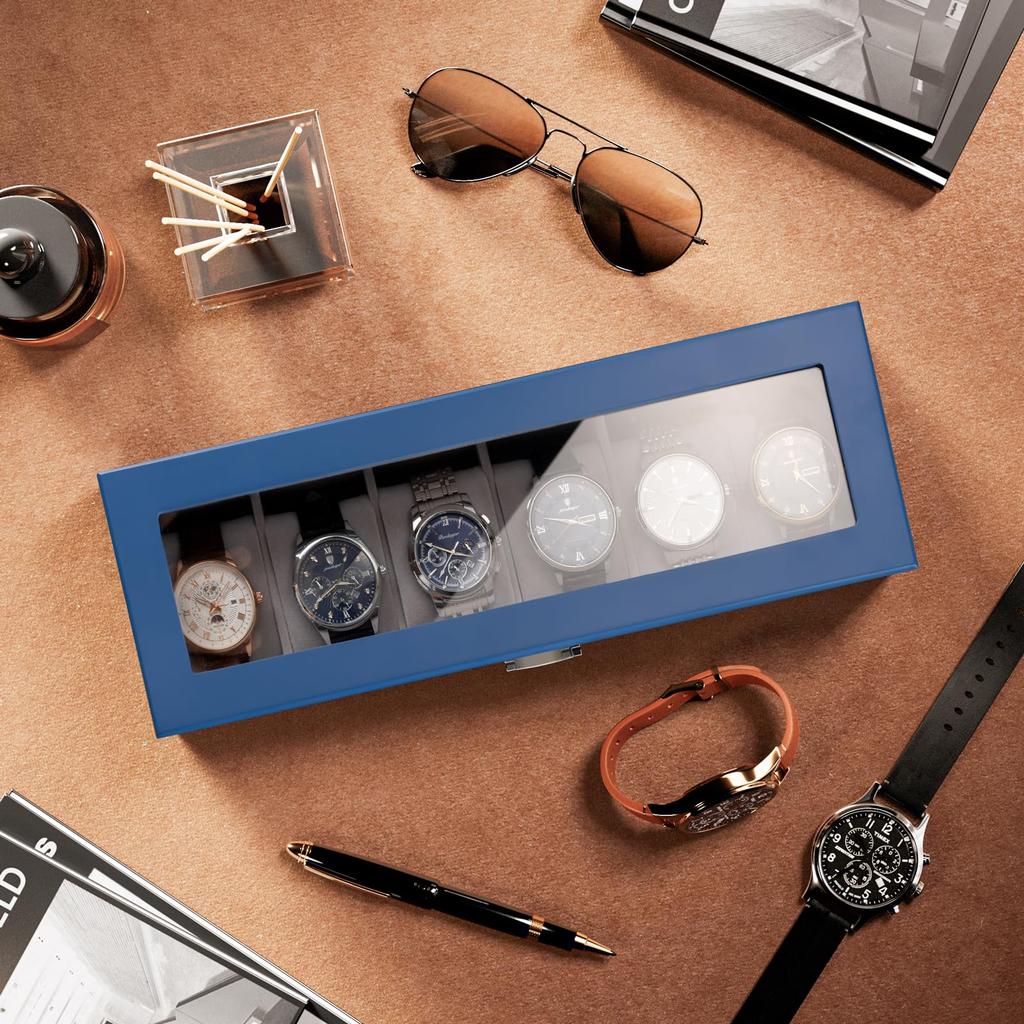 ProCase Wooden Watch Watch Display Case with Glass Lid Men's Box, 6-Slot