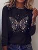 Sweet and Cute Design Cartoon Butterfly Print Women's Long Sleeve Top Fashionable and Versatile for Casual Wear Holiday Gift