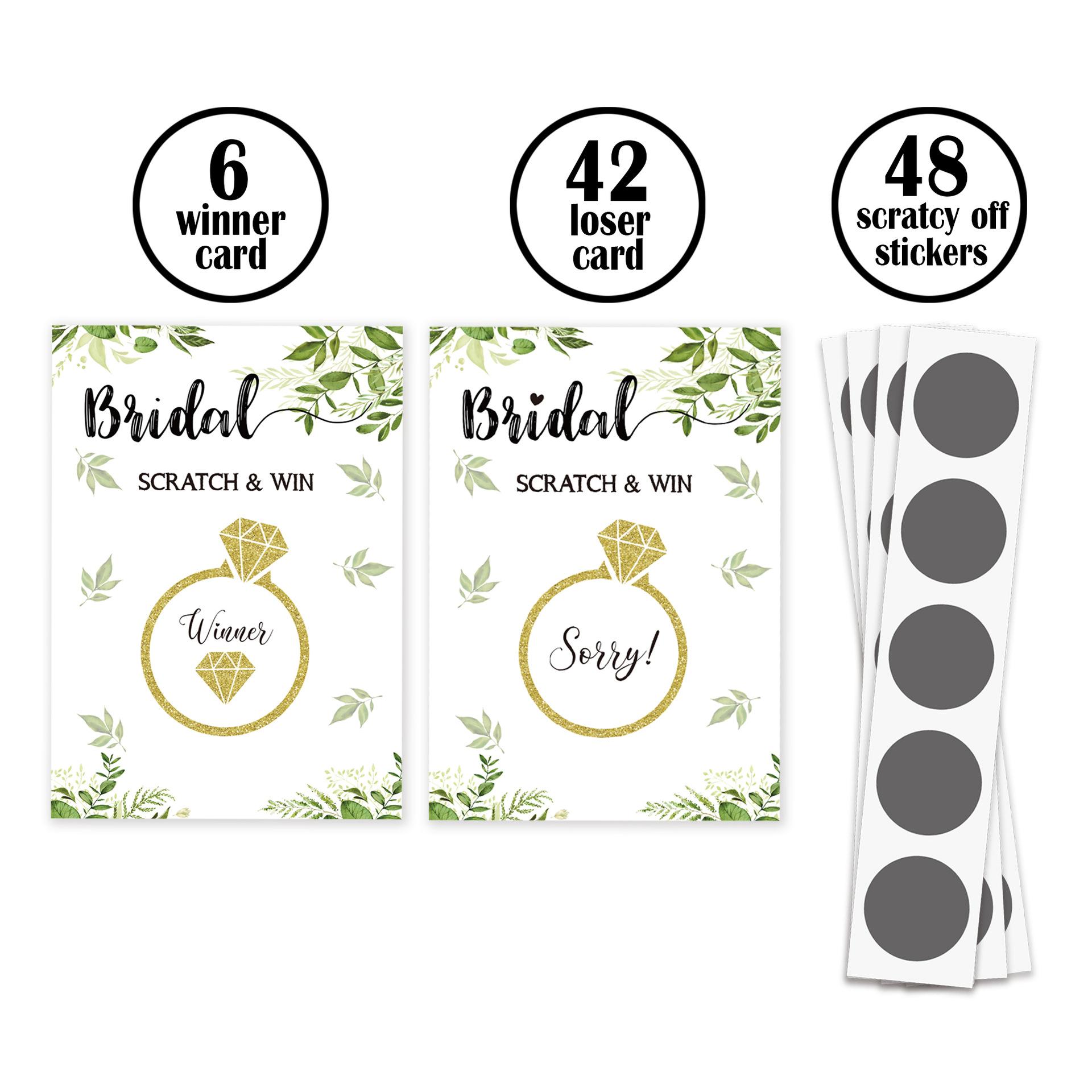 1Pack Wedding Team Bride Scratch Card Green Plant Bridal Shower Game Card for Hen Party Bachelorette Wedding Party Decoration