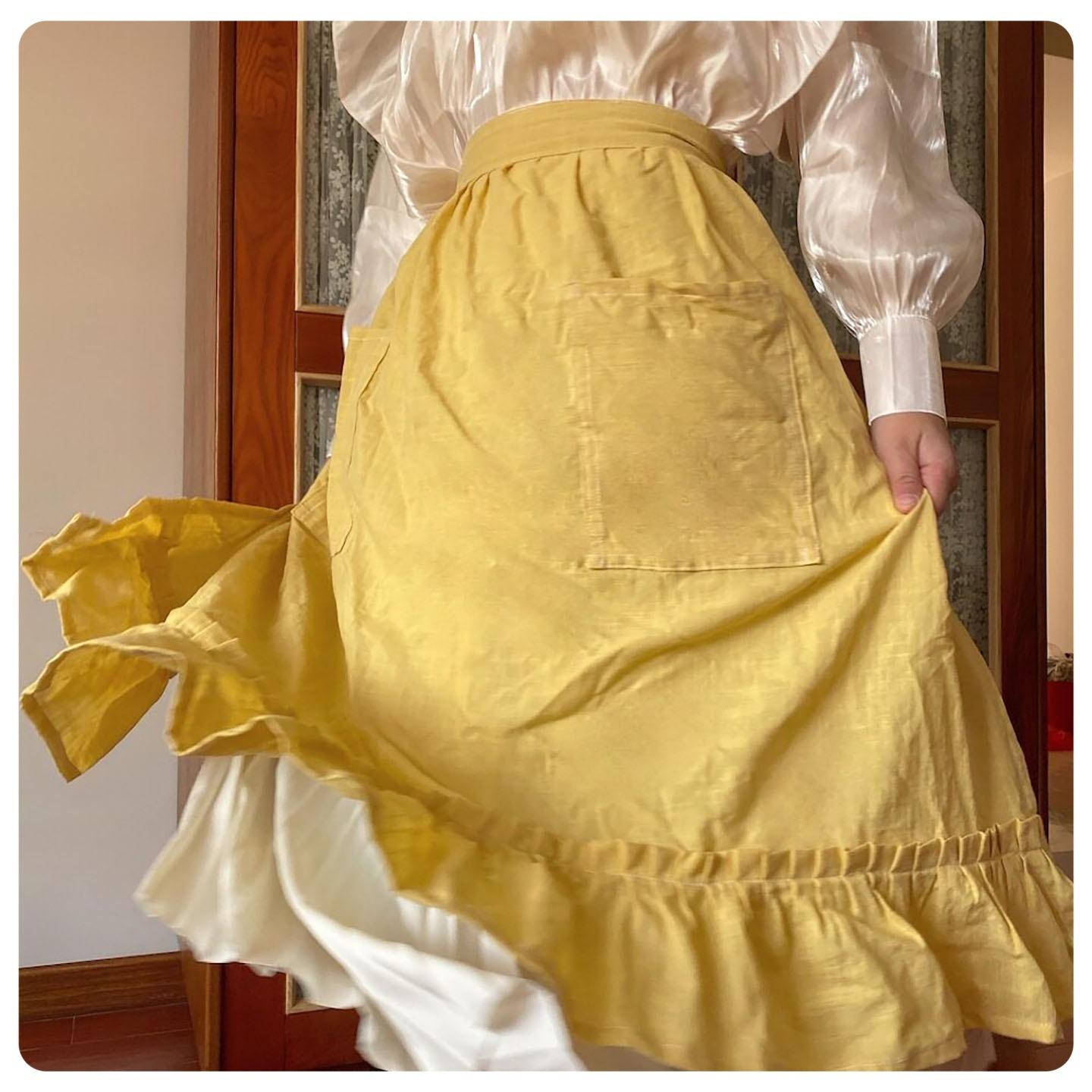 Apron i studio flower shop overalls straps lotus leaf skirt simple half waist women жёлтый