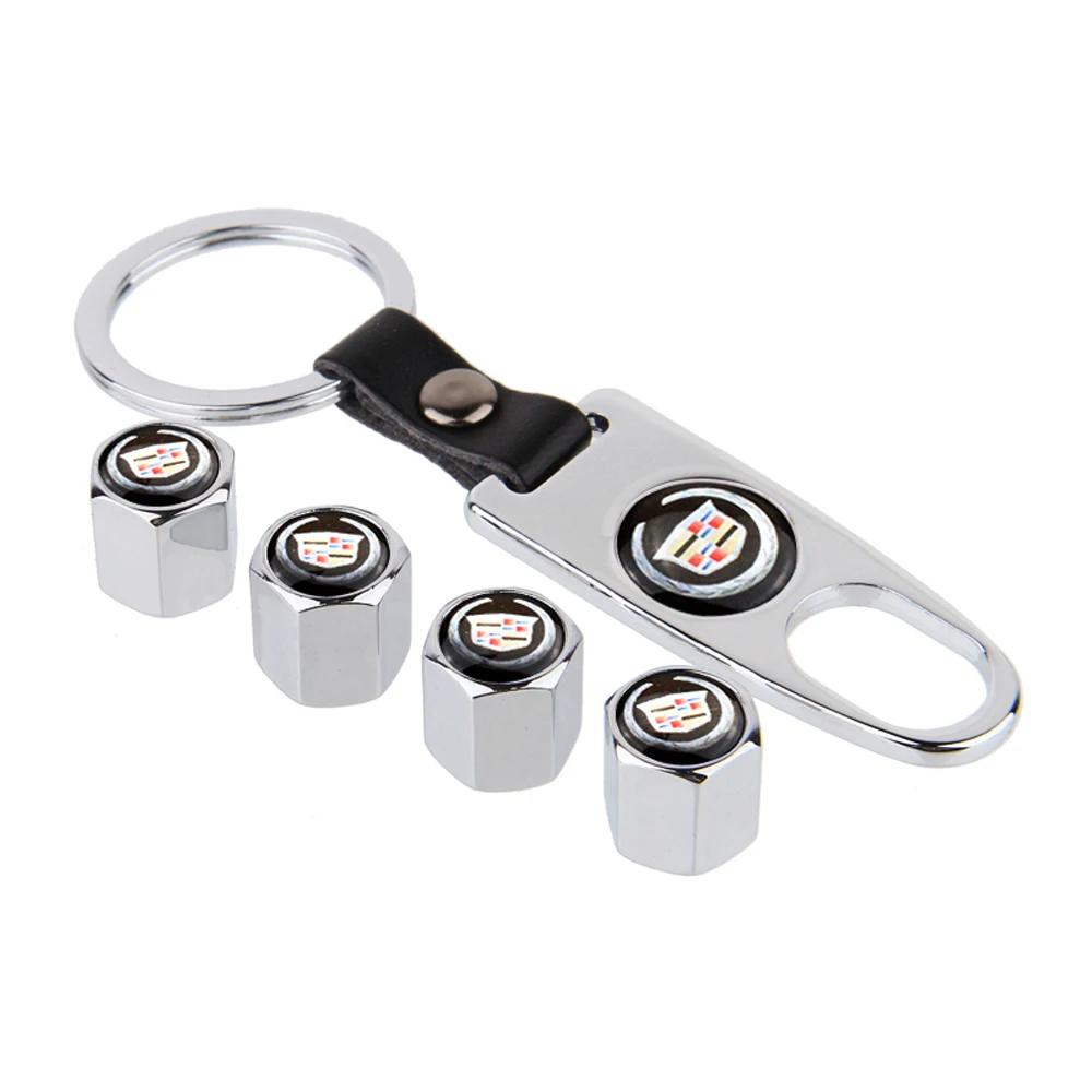 4pcs Car Wheel Valve Stems Caps with Keychain for Cadillac Escalade CTS CT5 XT5 XTS XLR BLS SLS STS SRX Deville Auto Accessories