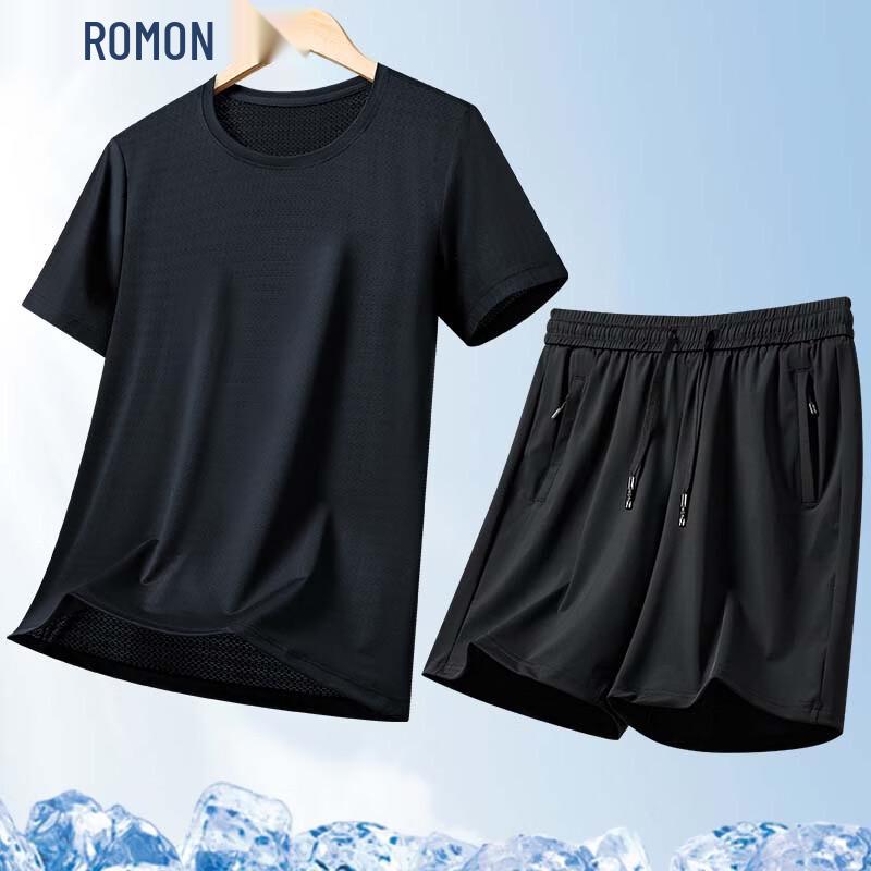Romon Men s Ice Silk Cooling Two-Piece Sports Set 4XL