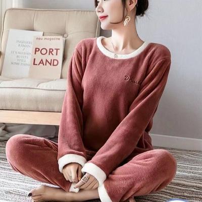 Fleece Thick Warm Women's Set Winter Casual Solid Top and Plaid Pants Soft for Women Home Suit