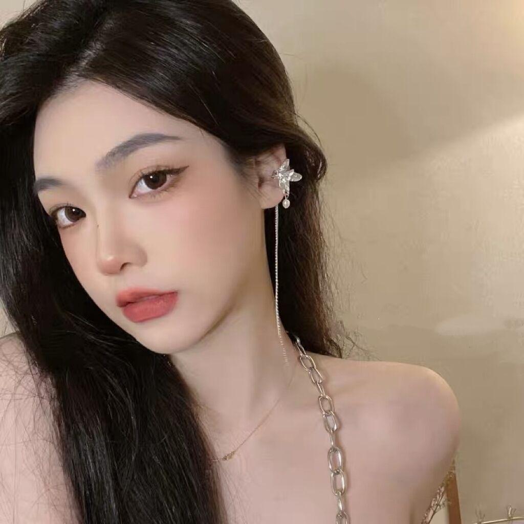 Pearl Butterfly Tassel Long Ear Clip Without Earrings, Female Summer Fairy Mori Earbone Clip Earrings Tide