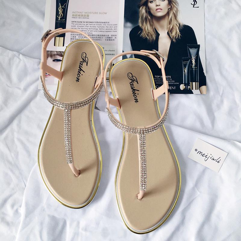 Fashion Summer Sandals Women Flip Flops Rhinestone Party Shoes Female Peep Toe Narrow Band Crystal Flat Sandals Woman Sandalias Mujer