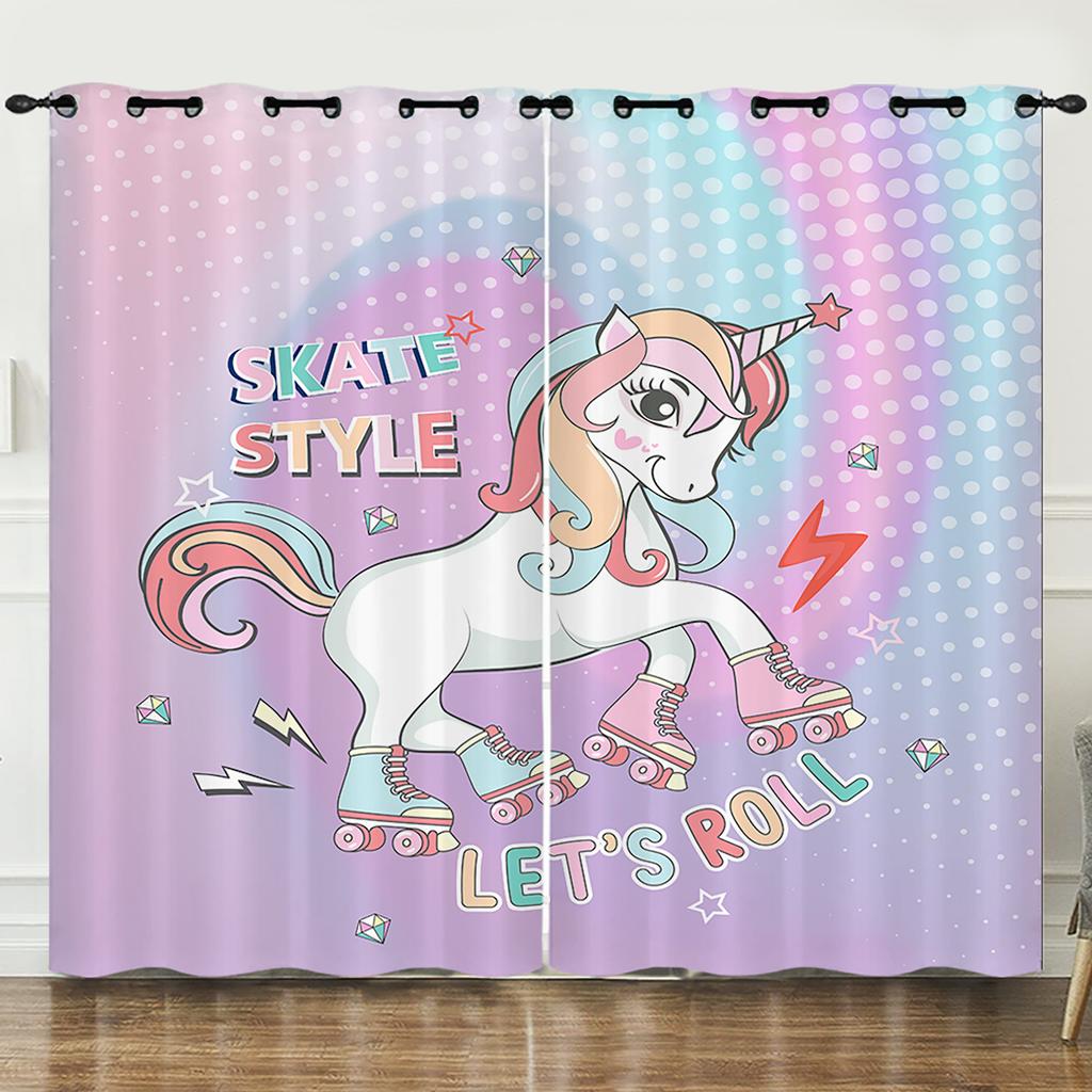 Curtain Flower Unicorn Color Gradual Change 3D Digital Printing Blackout Curtain Punching