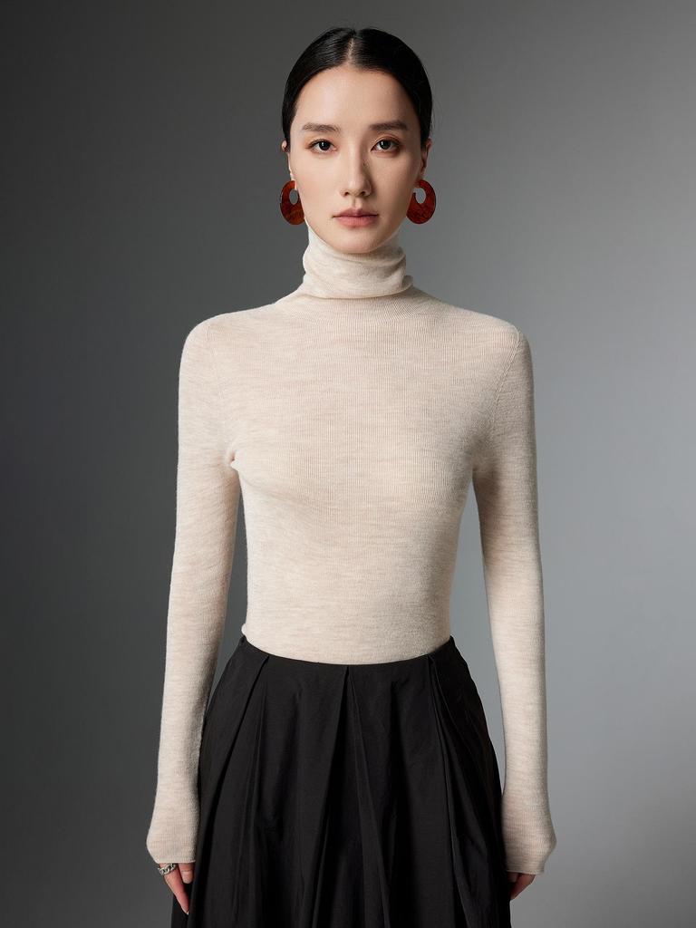 Women's Machine Washable 100% Yangzi Fine Wool Slim Fit High Neck Knitwear Sweater