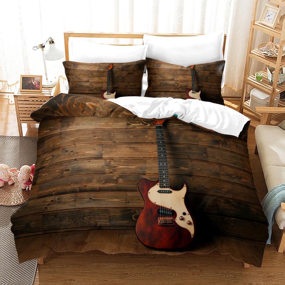 Music Guitar Bedding Set with Pillowcase 3pcs Black King Queen Twin Duvet Cover Double Size for Kids Boys Girls Birthday Gifts